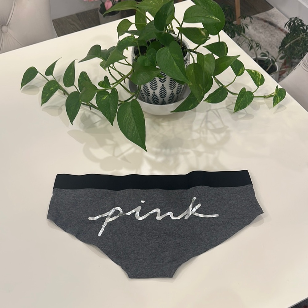 Victoria's Secret PINK Gray Panties with foil print script logo bottom